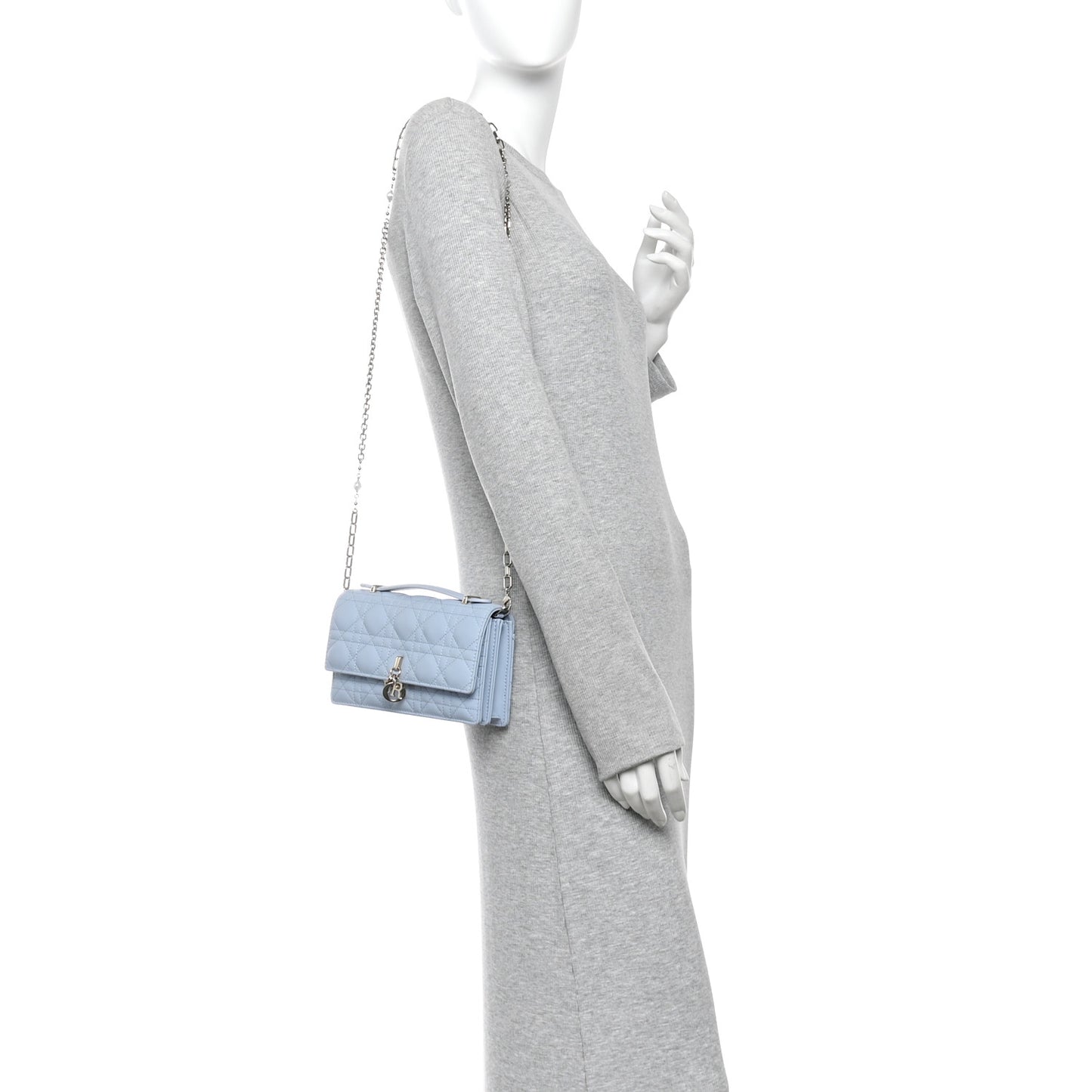 Lambskin Cannage Mini My Dior Top Handle Clutch Cloud Blue