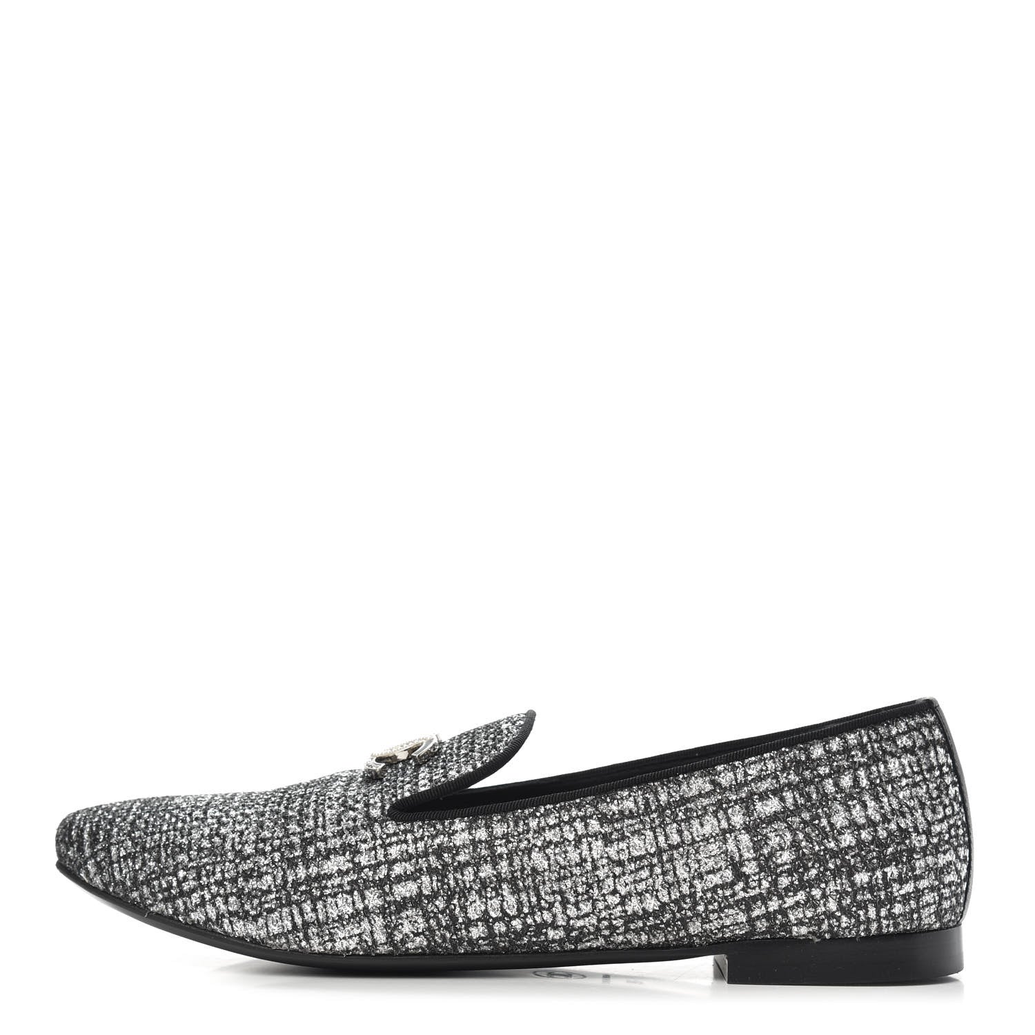 Chanel Fantasy Fabric Grosgrain CC Mocassin Loafers 39 Silver Black 1 of 9
