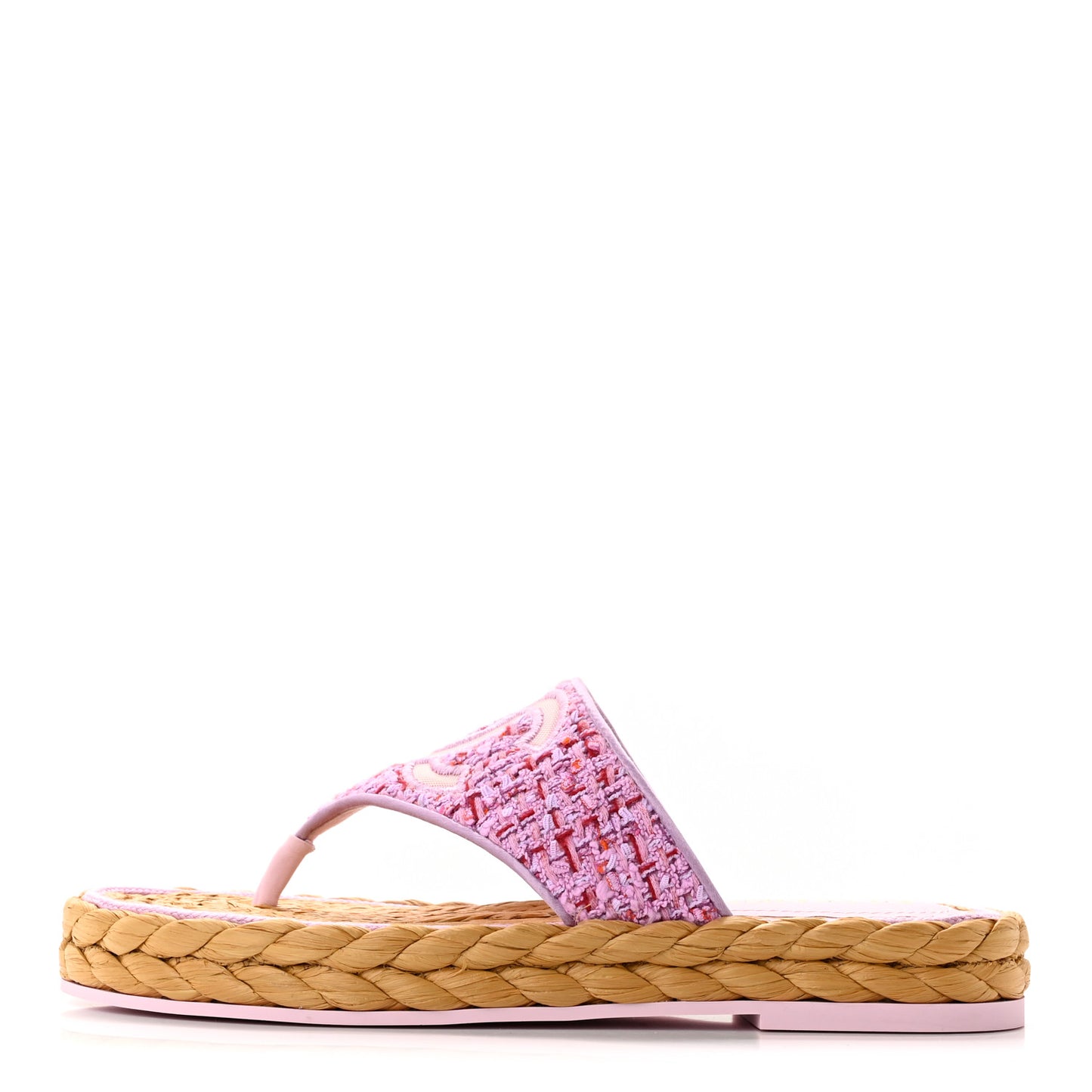 Tweed Mesh Satin CC Thong Sandals 38.5 Light Purple Pink Red