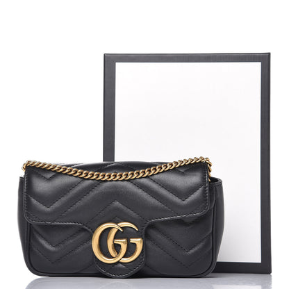 Gucci Calfskin Matelasse Super Mini GG Marmont Shoulder Bag Black 8 of 8