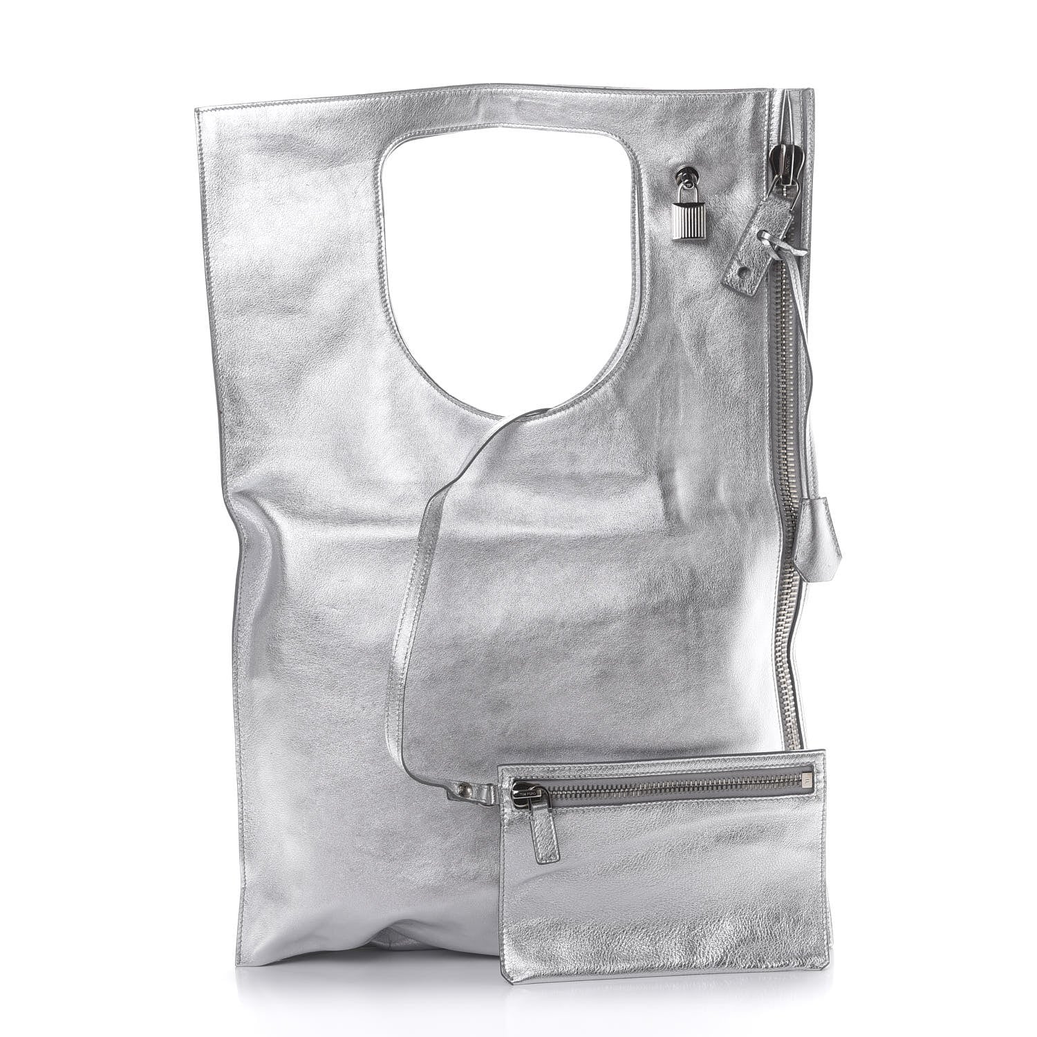 Tom Ford Metallic Calfskin Alix Padlock Zip Shoulder Bag Silver 2 of 14