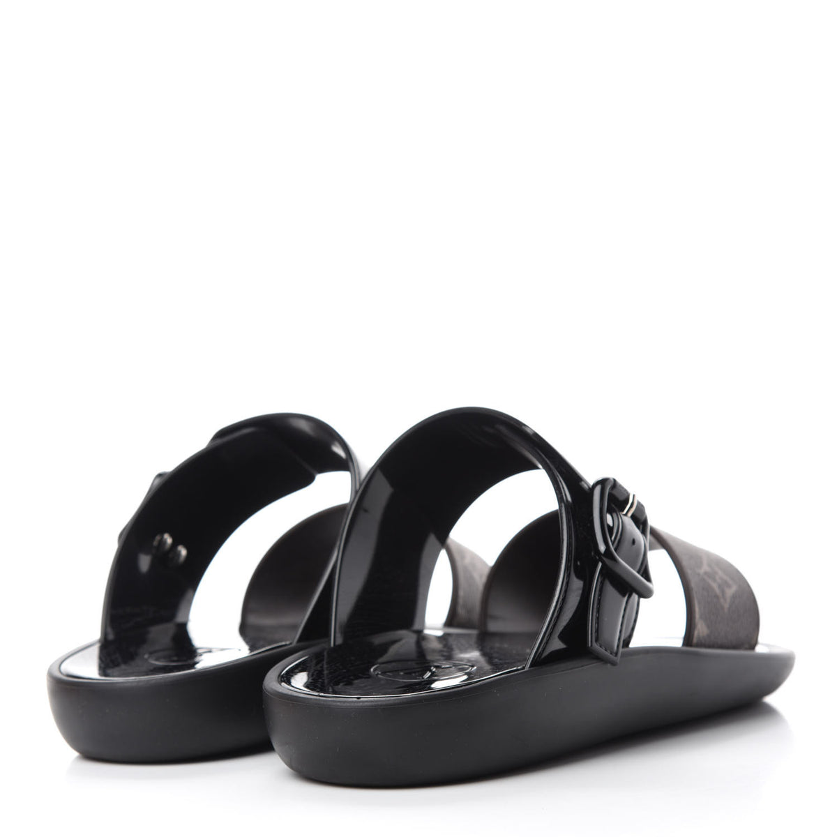 Monogram Sunbath Flat Mule Sandals 35 Black