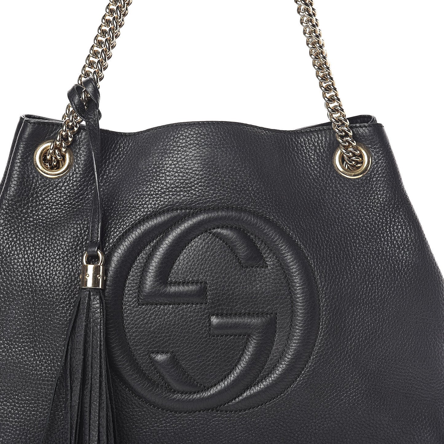 Pebbled Calfskin Medium Soho Chain Shoulder Bag Black