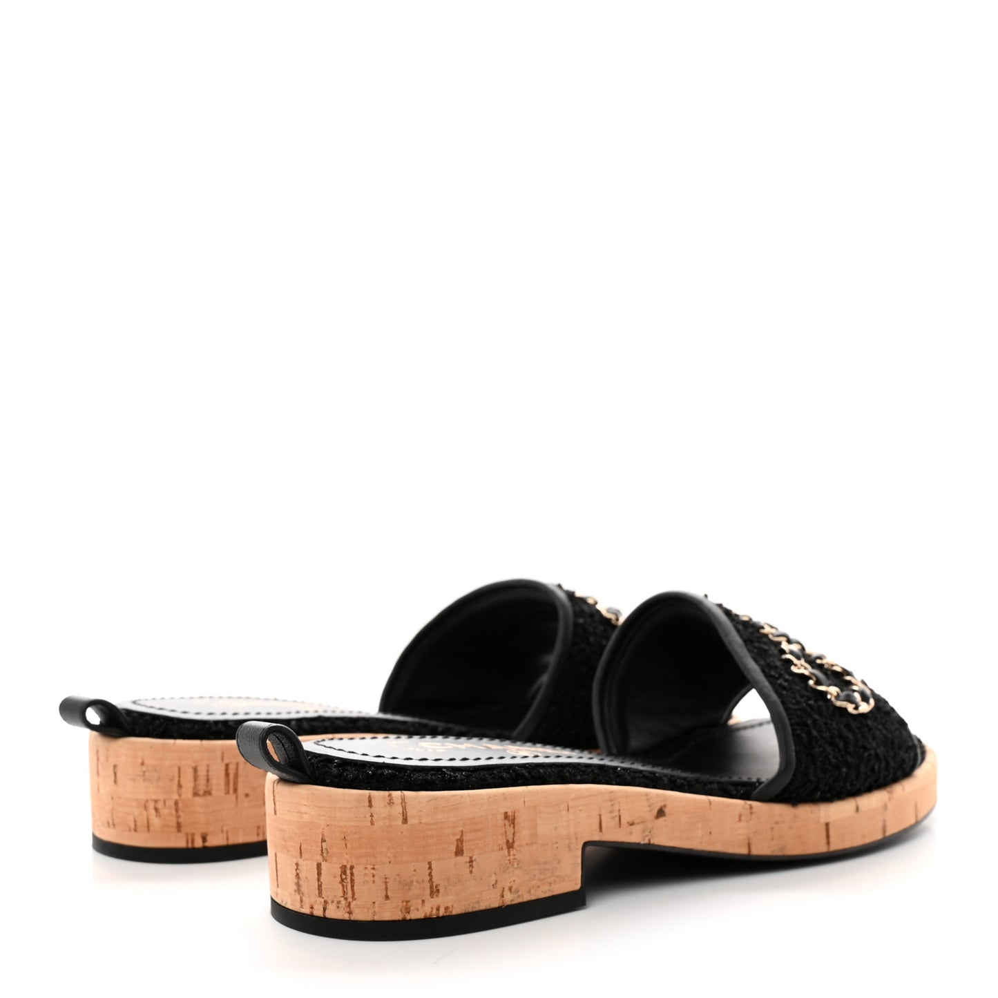 Tweed Cork CC Chain Mule Sandal 39 Black