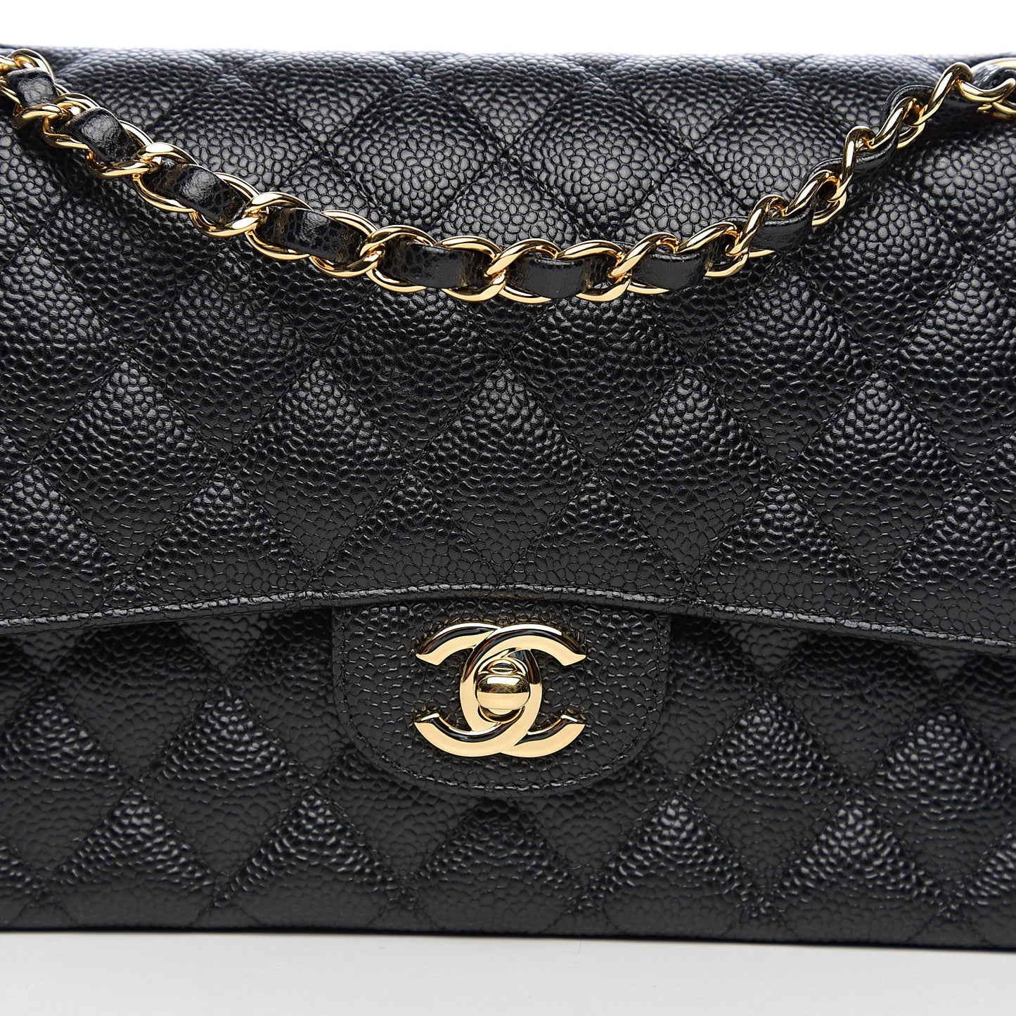 Caviar Quilted Medium Double Flap Black