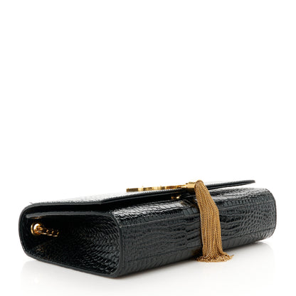 Saint Laurent Calfskin Crocodile Embossed Medium Classic Monogram Kate Tassel Satchel Black 5 of 12