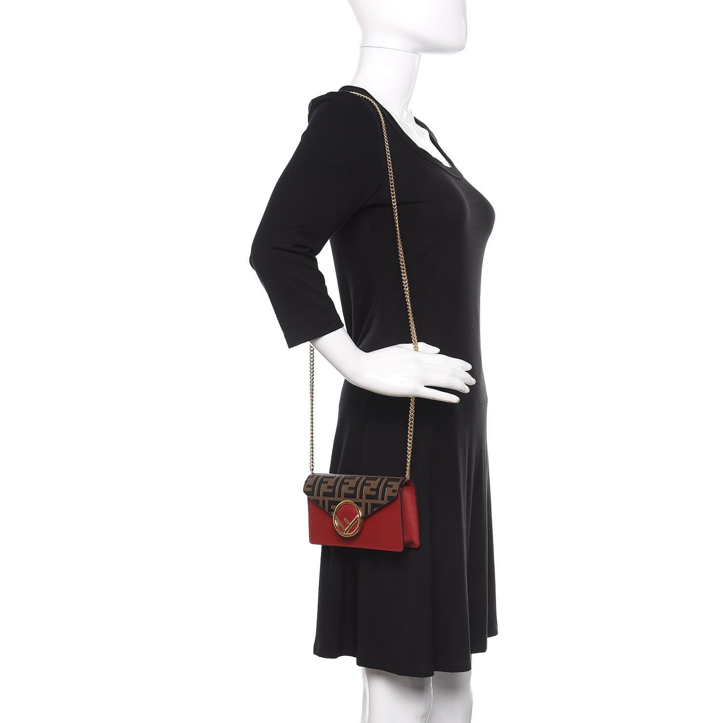 Vitello Cruise F is Fendi Bi-Color FF 1974 Embossed Envelope Belt Bag Maya Black Fragola