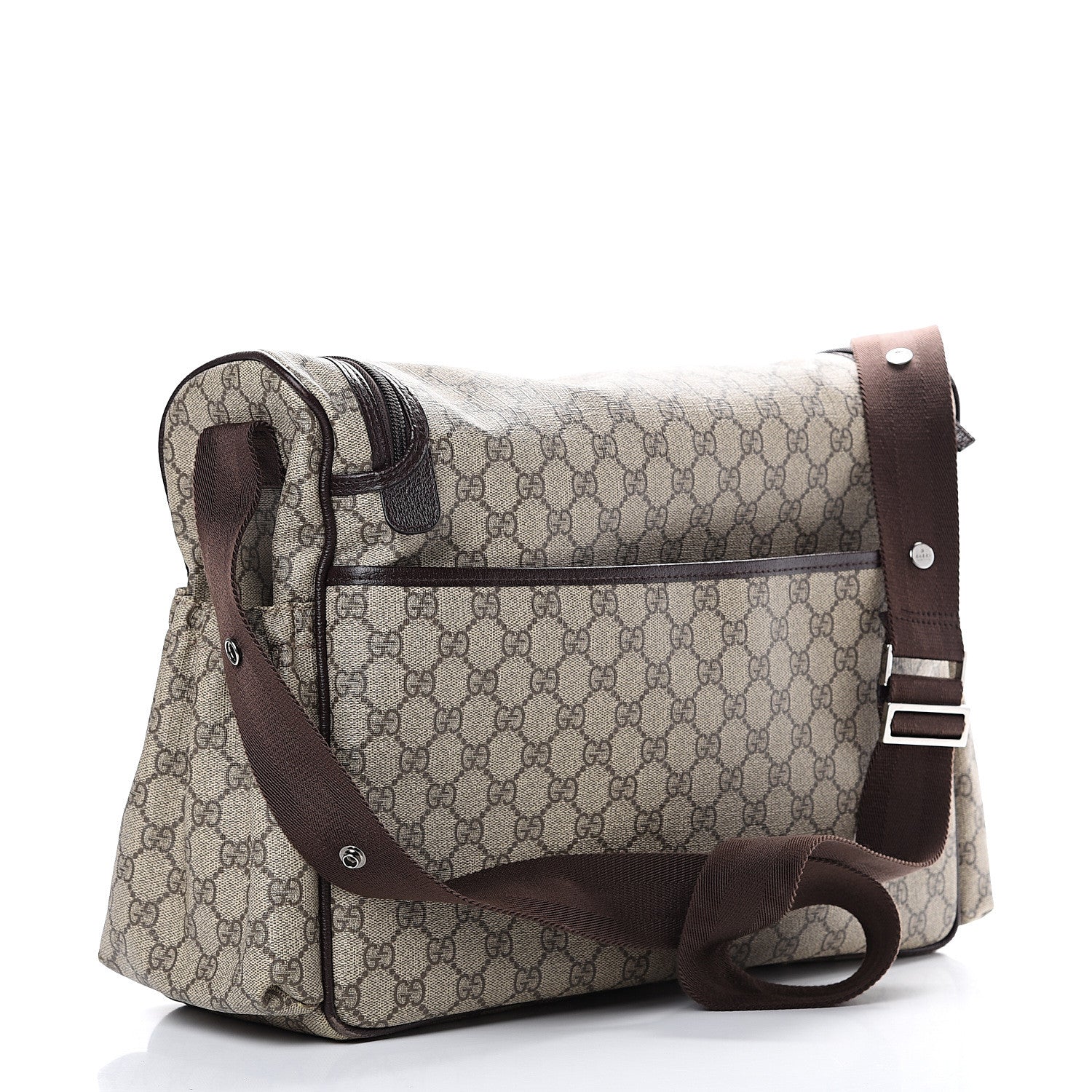 Gucci GG Supreme Monogram Selleria Calfskin Large Diaper Bag Beige Ebony Cocoa Dark Chocolate 3 of 12