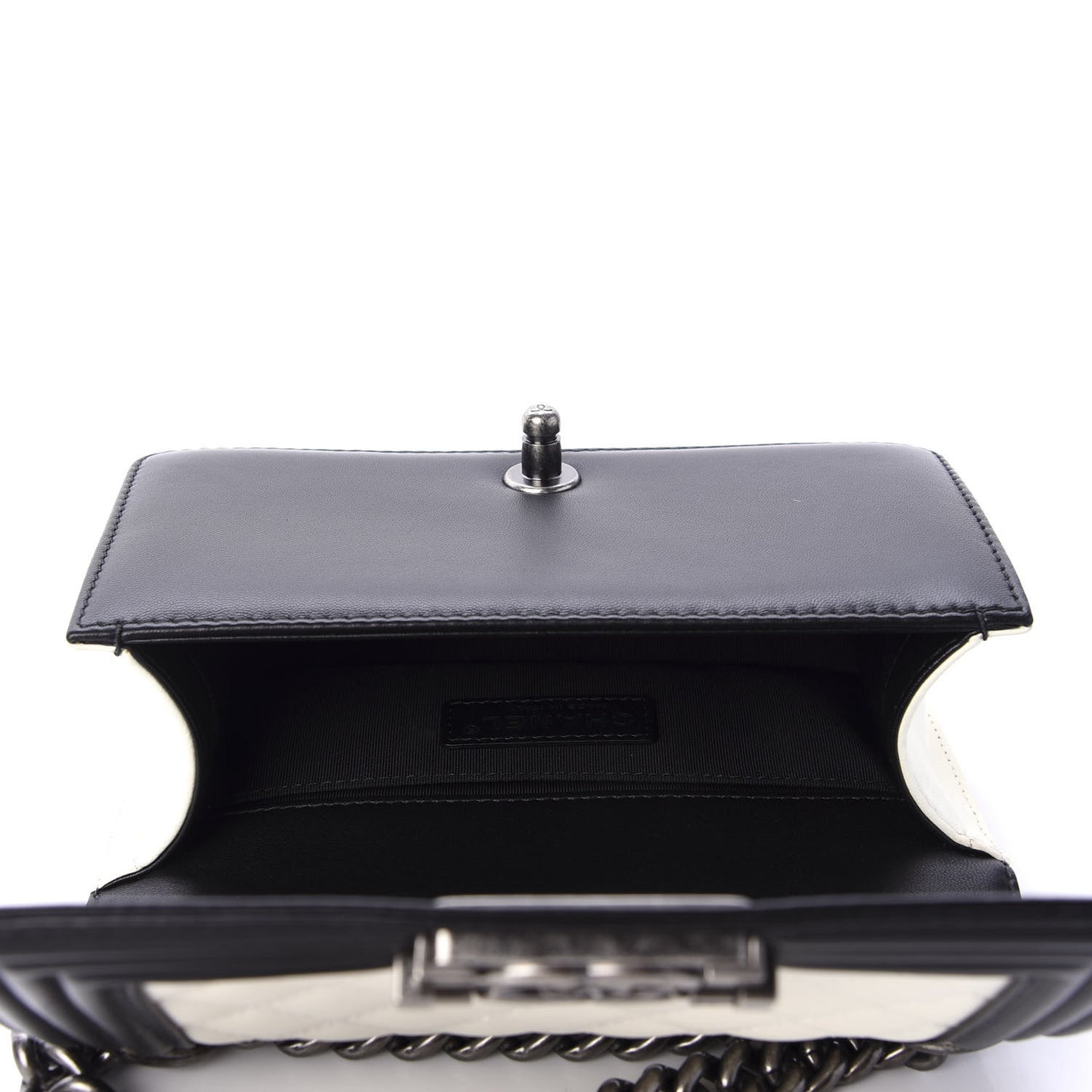 Calfskin Quilted Small Boy Flap Black Ivory