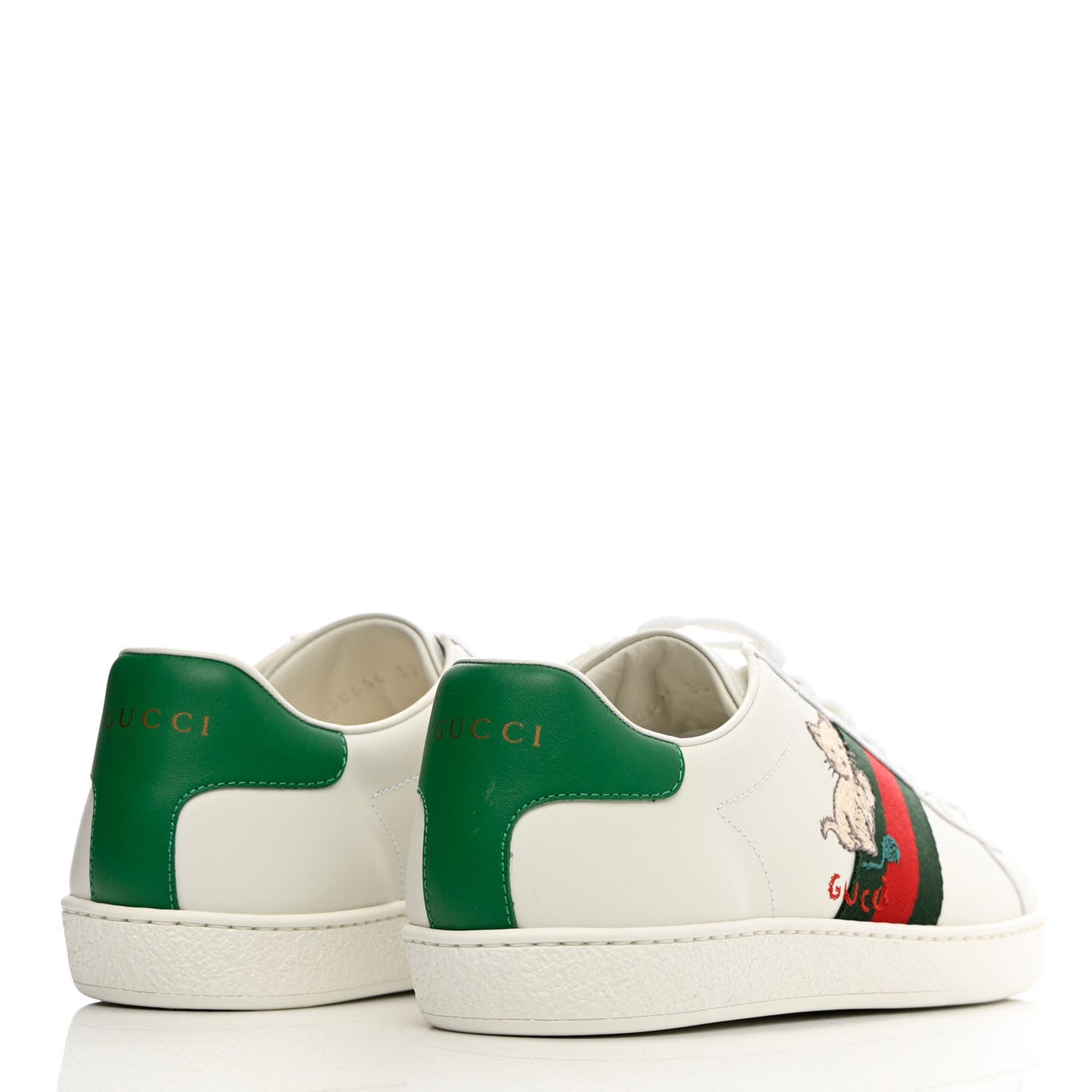 Calfskin Web Pig Kitten Embroidered Womens Ace Sneakers 37.5 White
