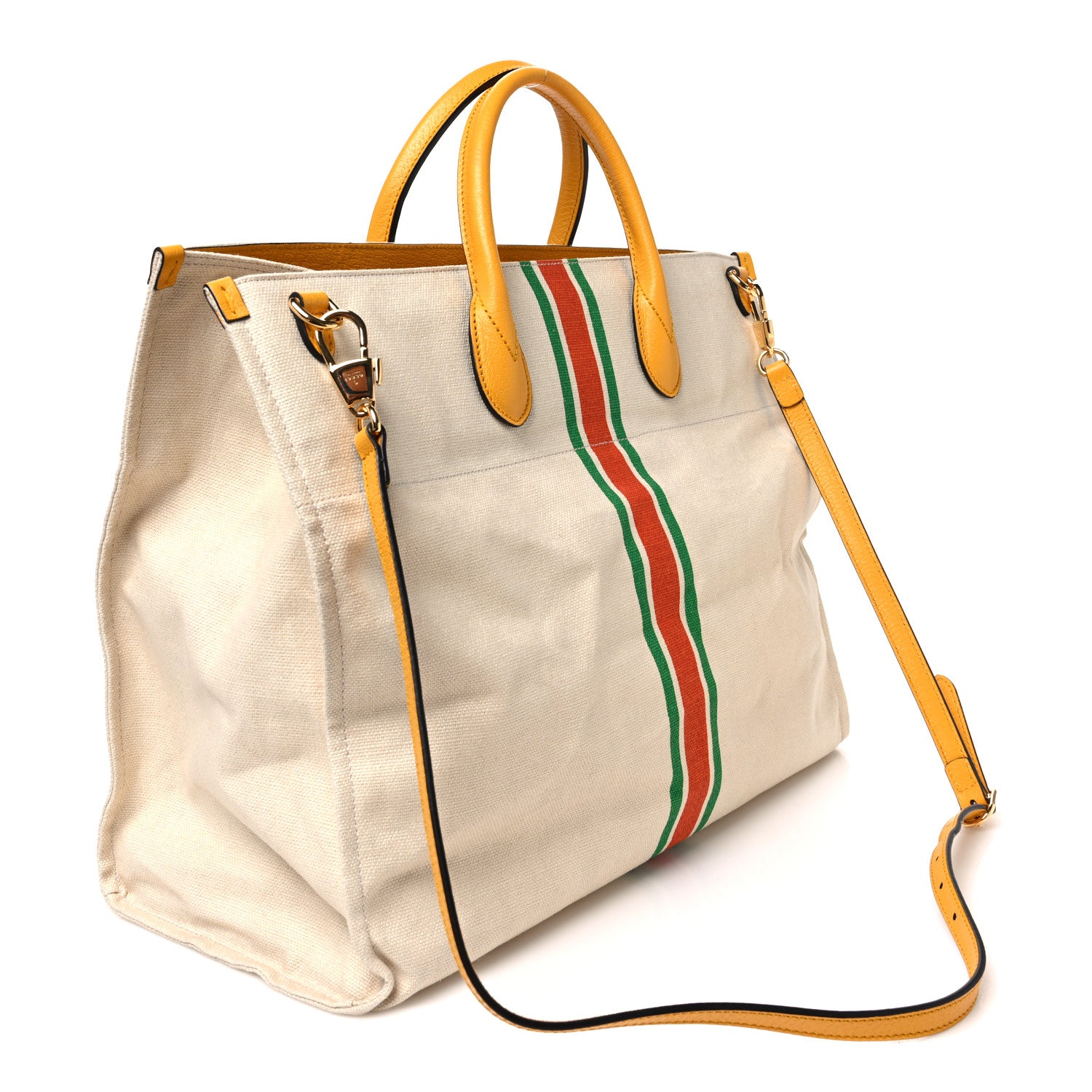 Gucci Linen Heavy Canvas Textured Dollar Calfskin Web Large Retro Interlocking G Foldable Tote Light Beige 3 of 10