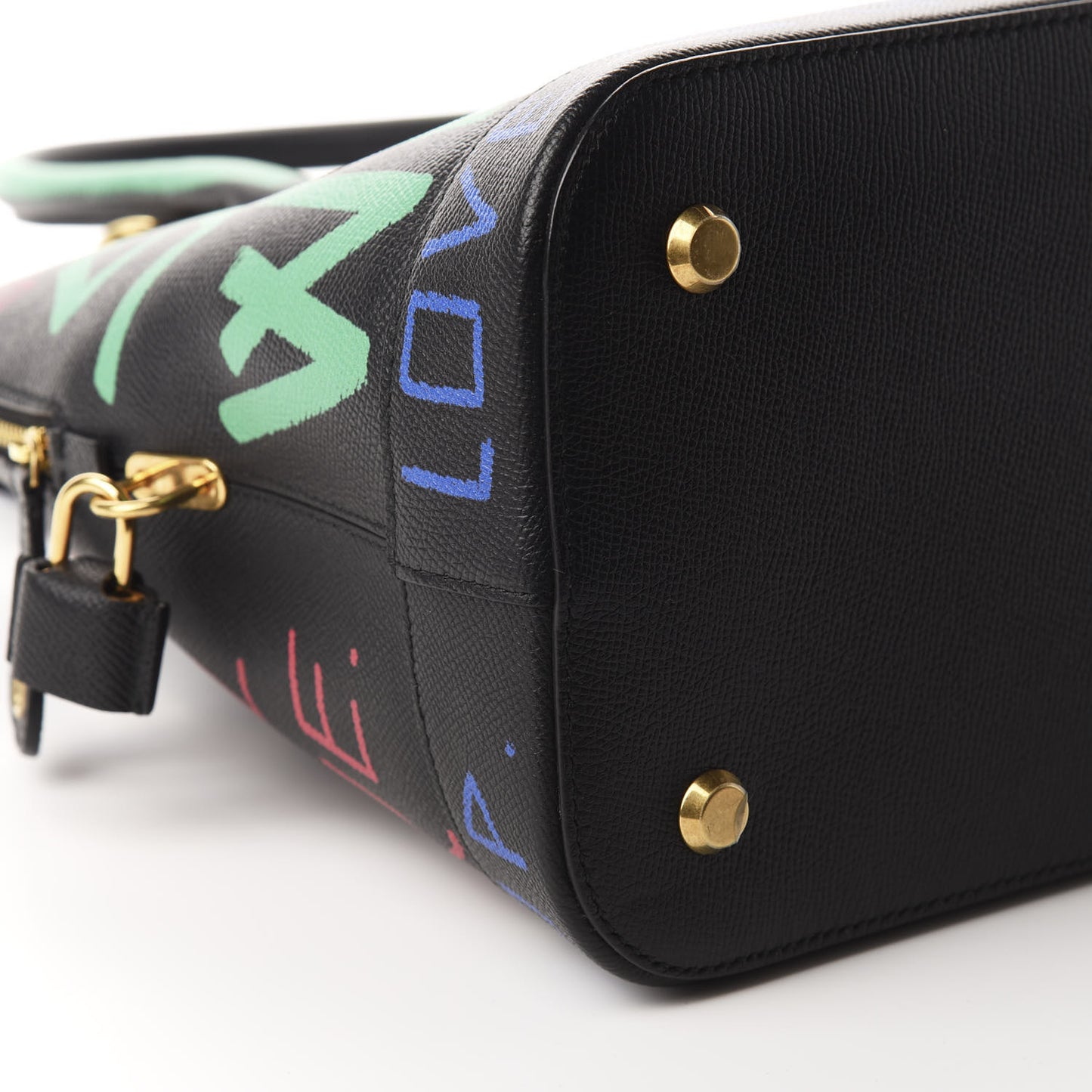Signature Grained Calfskin Graffiti M Ville Top Handle Bag Black Multicolor