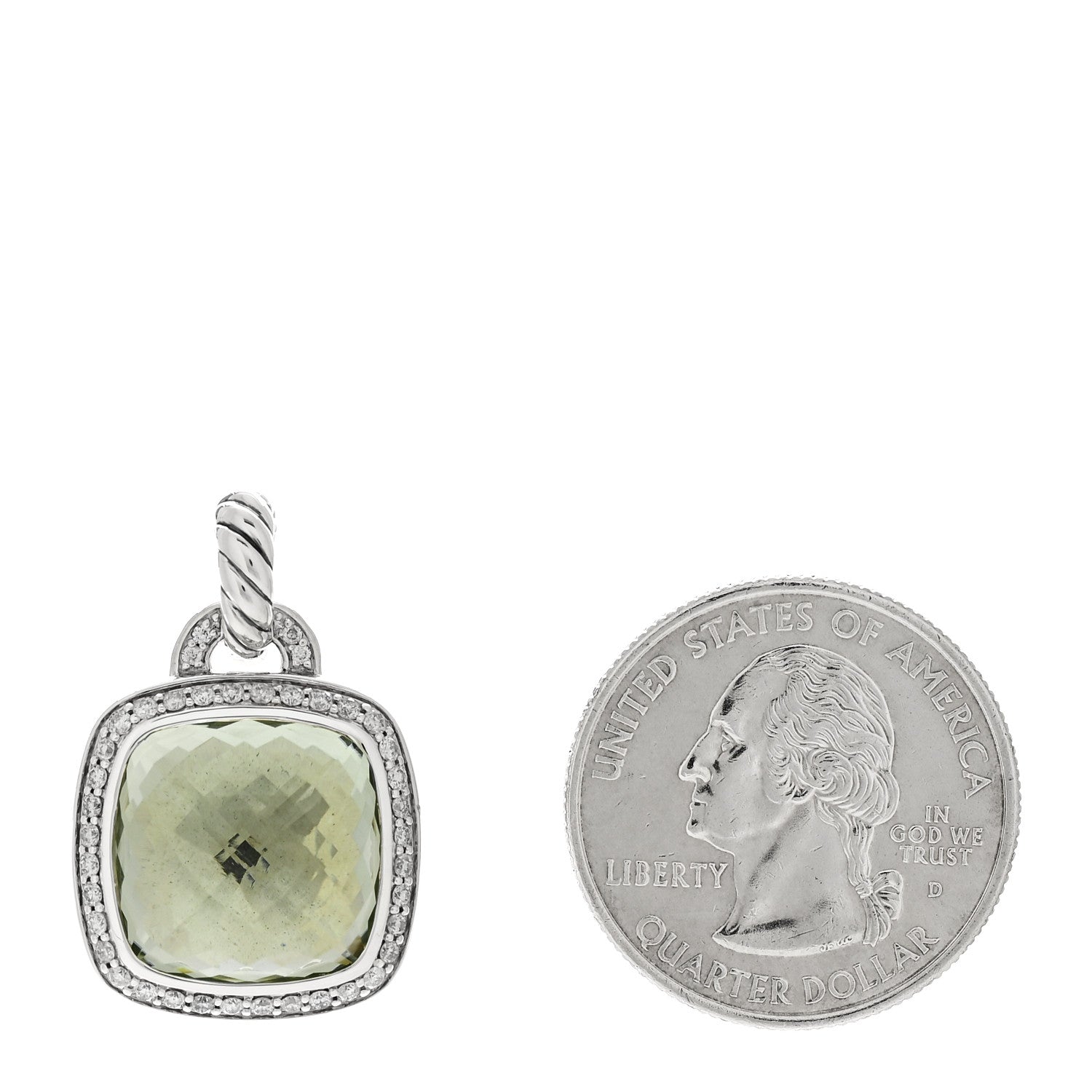 David Yurman Sterling Silver Diamond Prasiolite 14mm Albion Pendant 2 of 4