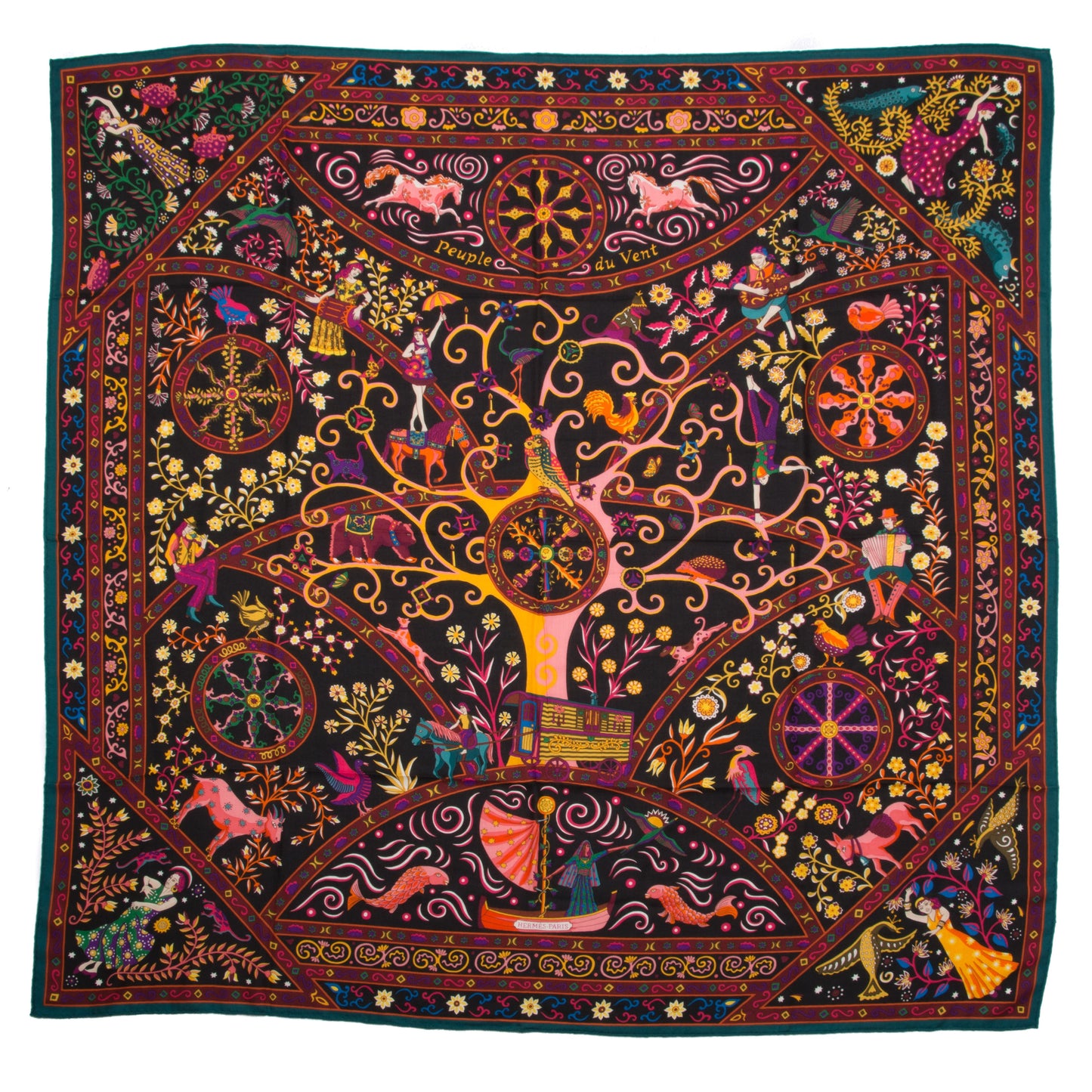 Cashmere Silk Peuple Du Vent Shawl 140 Black Corail Prune