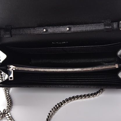 Saint Laurent Grain De Poudre Matelasse Chevron Monogram Chain Wallet Black 6 of 8
