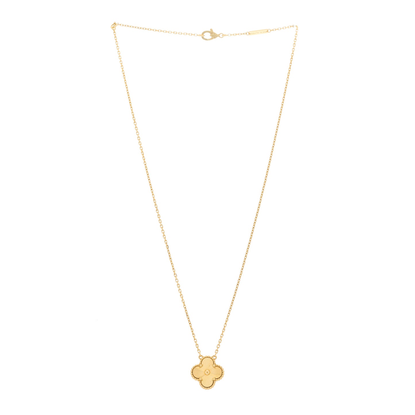 18K Yellow Gold Guilloche Vintage Alhambra Pendant Necklace