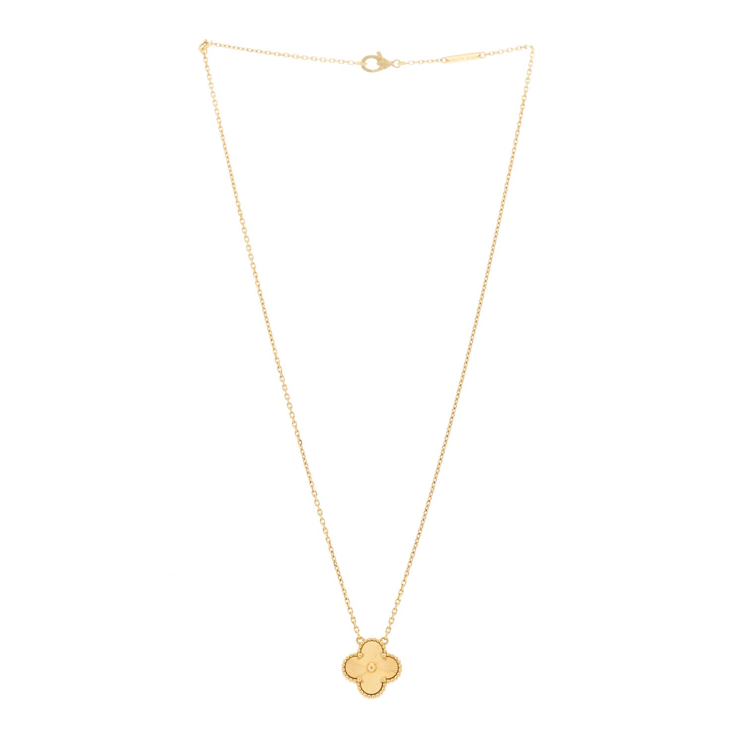 Van Cleef & Arpels 18K Yellow Gold Guilloche Vintage Alhambra Pendant Necklace 3 of 5