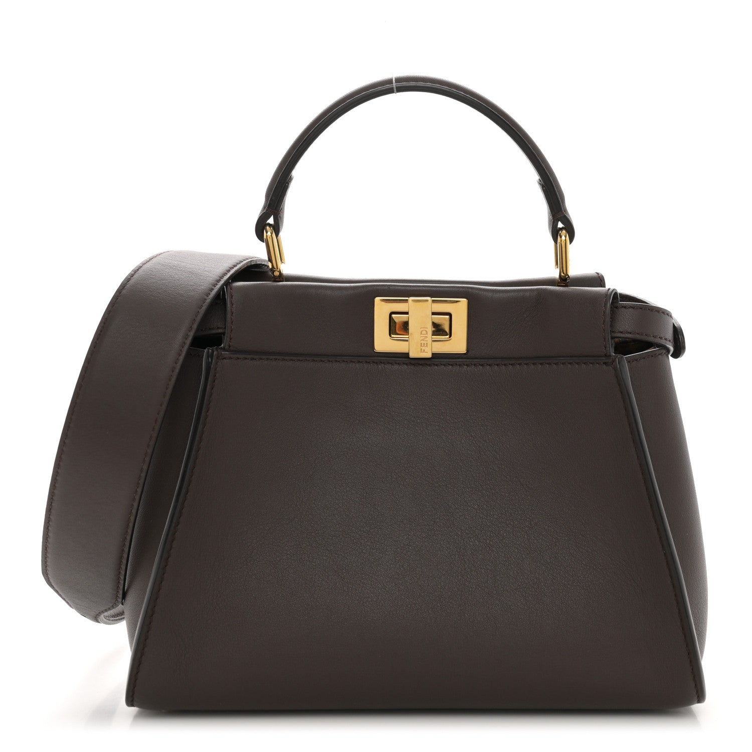Fendi Vitello Seta Suede FF Mini Peekaboo Iconic Satchel Chocolate Sigaro Marrone 1 of 10