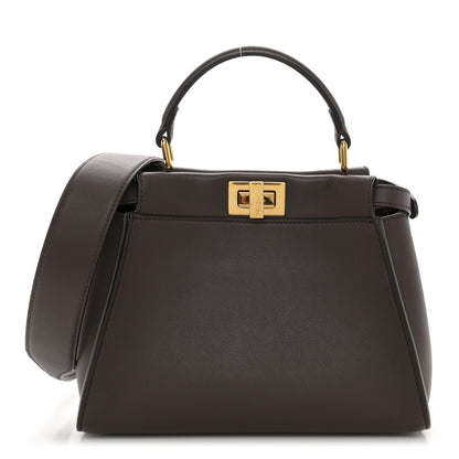 Fendi Vitello Seta Suede FF Mini Peekaboo Iconic Satchel Chocolate Sigaro Marrone 1 of 10