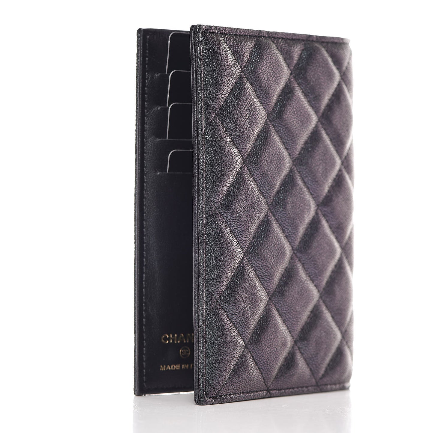 Iridescent Caviar Quilted Passport Holder Black