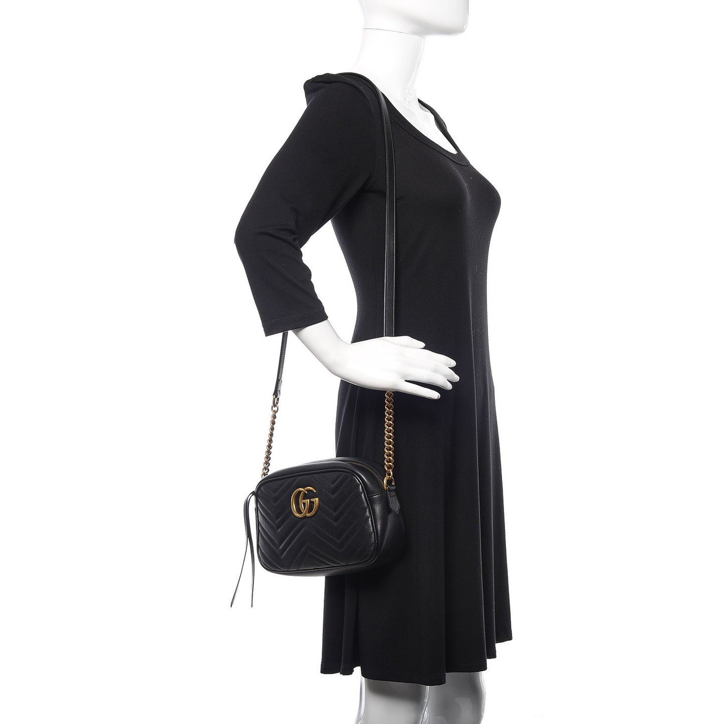 Calfskin Matelasse Small GG Marmont Chain Shoulder Bag Black