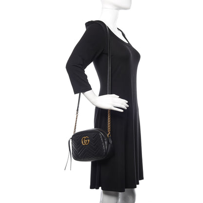 Gucci Calfskin Matelasse Small GG Marmont Chain Shoulder Bag Black 2 of 10