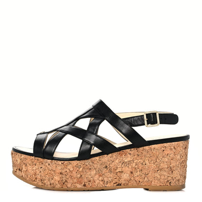 Chanel Lambskin Cork Pearl CC Platform Sandals 39.5 Black 1 of 9