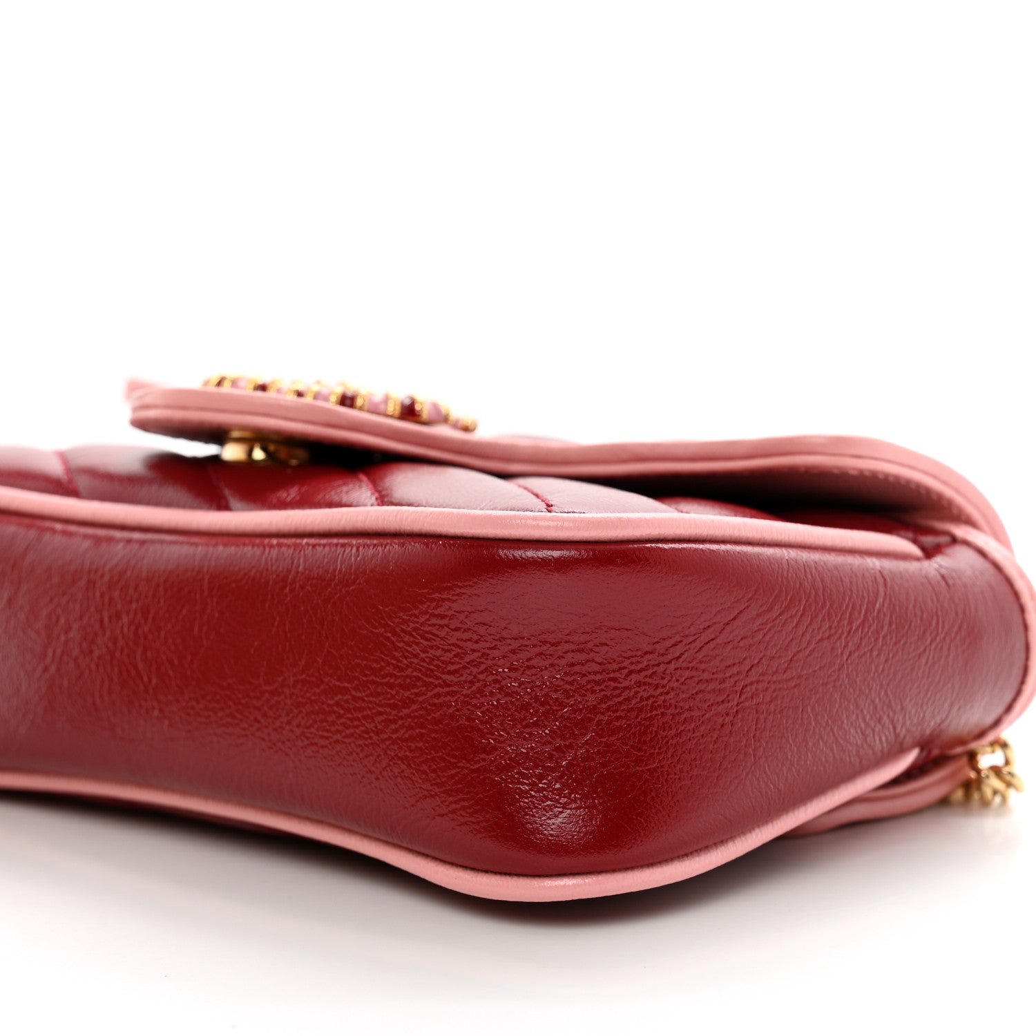 Gucci Azalea Calfskin Enamel Matelasse Diagonal Super Mini Torchon GG Marmont Shoulder Bag New Cherry Red Wild Rose 9 of 9