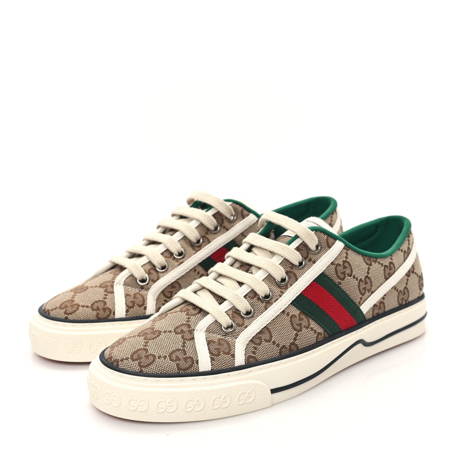 GG Monogram Web Womens 1977 Tennis Sneakers 39 Beige Ebony Mystic White
