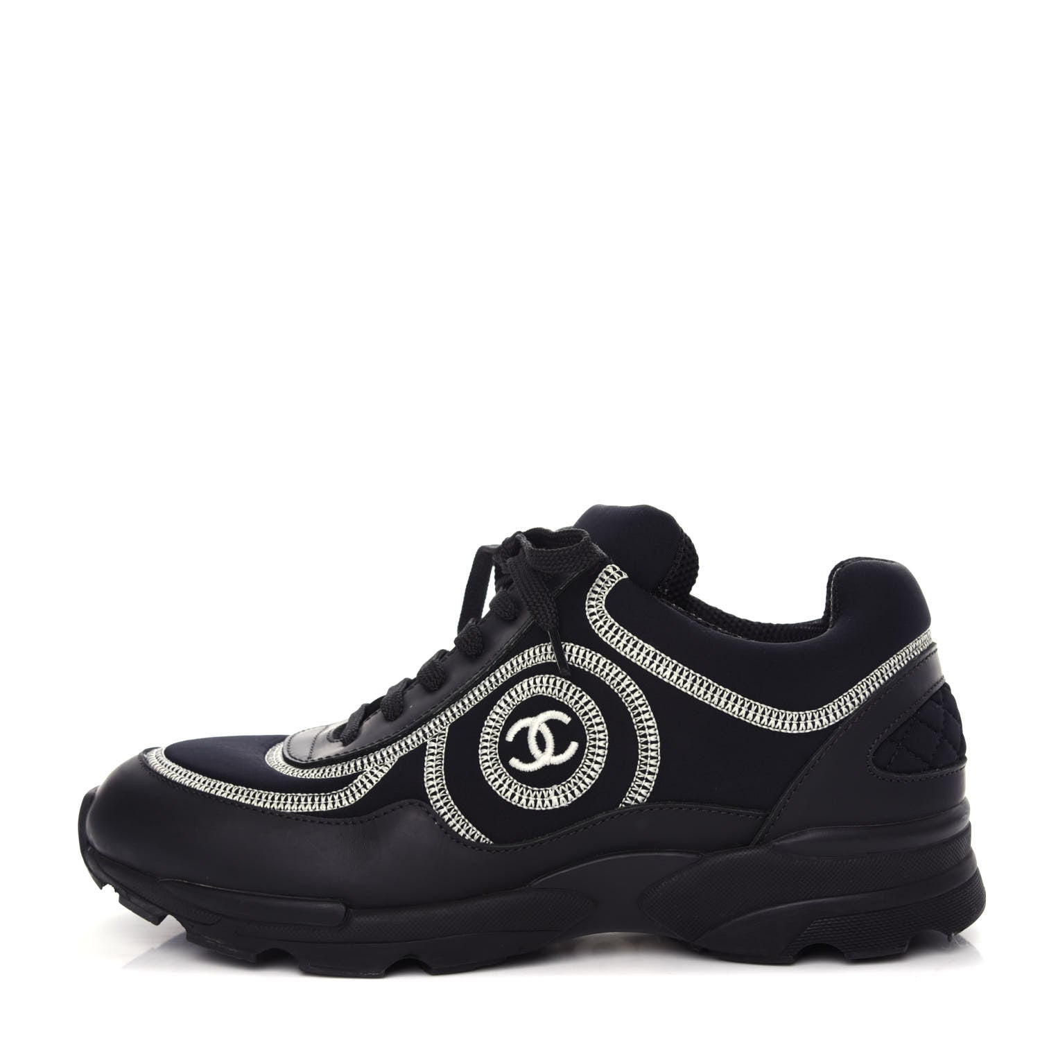 Chanel Lycra Fabric CC Sneakers 37 Black 1 of 10