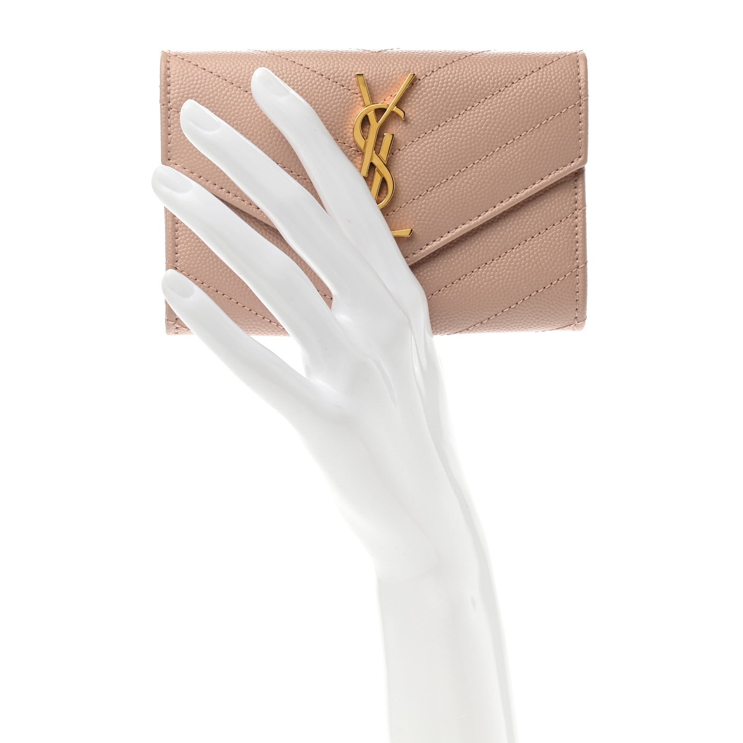 Saint Laurent Grain De Poudre Matelasse Chevron Small Monogram Envelope Wallet Pink 2 of 7