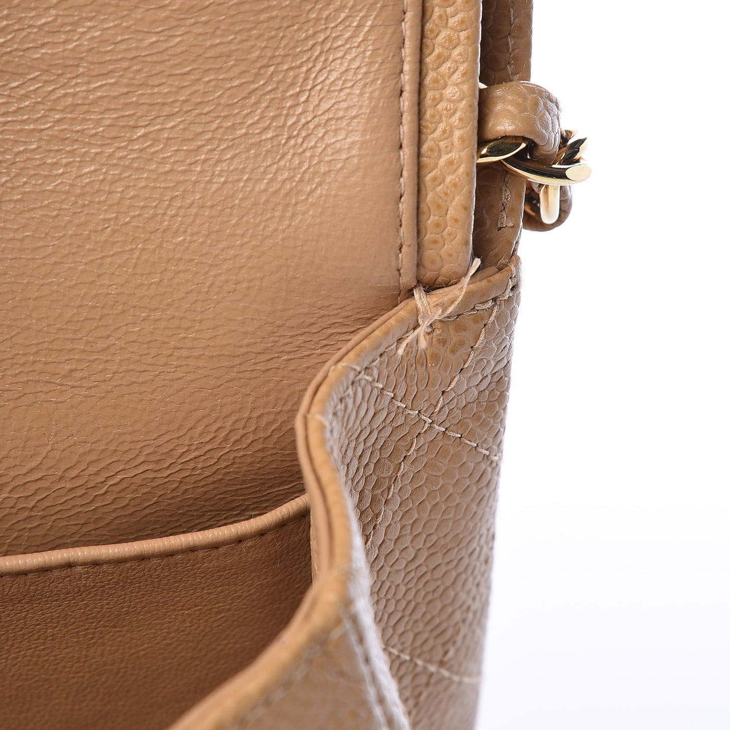 Caviar Quilted Medium Double Flap Beige