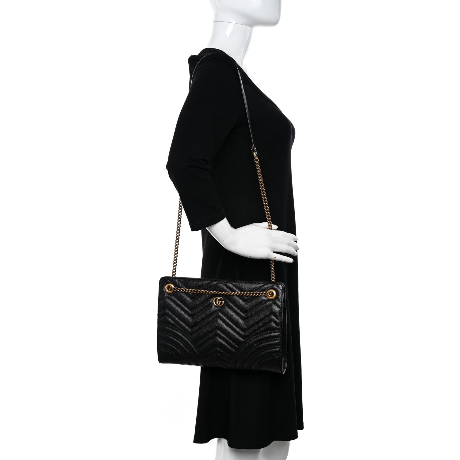 Gucci Azalea Calfskin Matelasse Heart Medium GG Marmont Slim Shoulder Bag Black 2 of 12