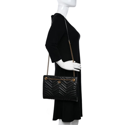 Gucci Azalea Calfskin Matelasse Heart Medium GG Marmont Slim Shoulder Bag Black 2 of 12