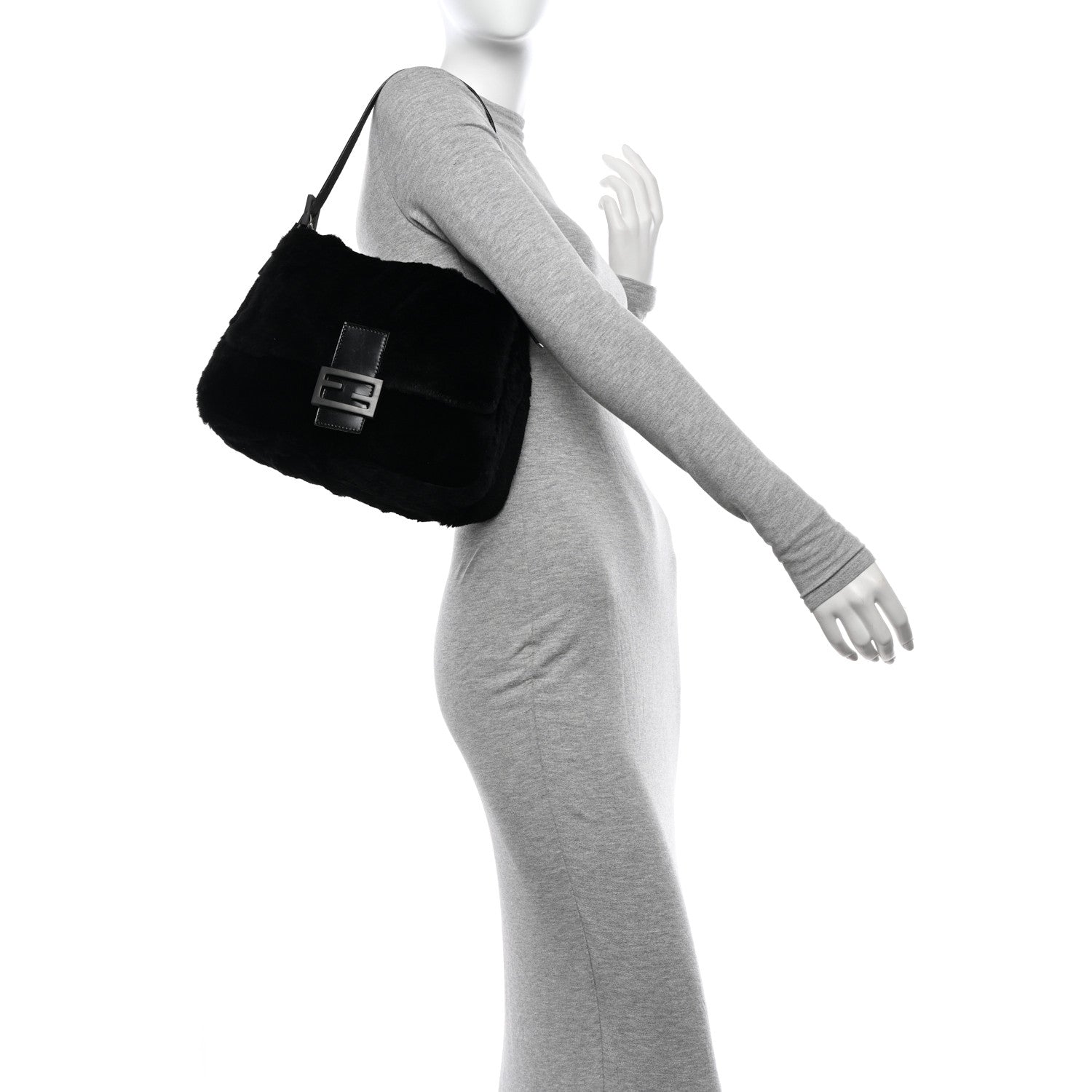 Fendi Rabbit Fur Mama Baguette Black 2 of 9