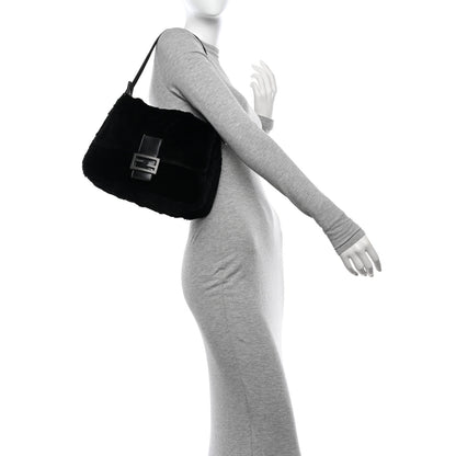 Fendi Rabbit Fur Mama Baguette Black 2 of 9