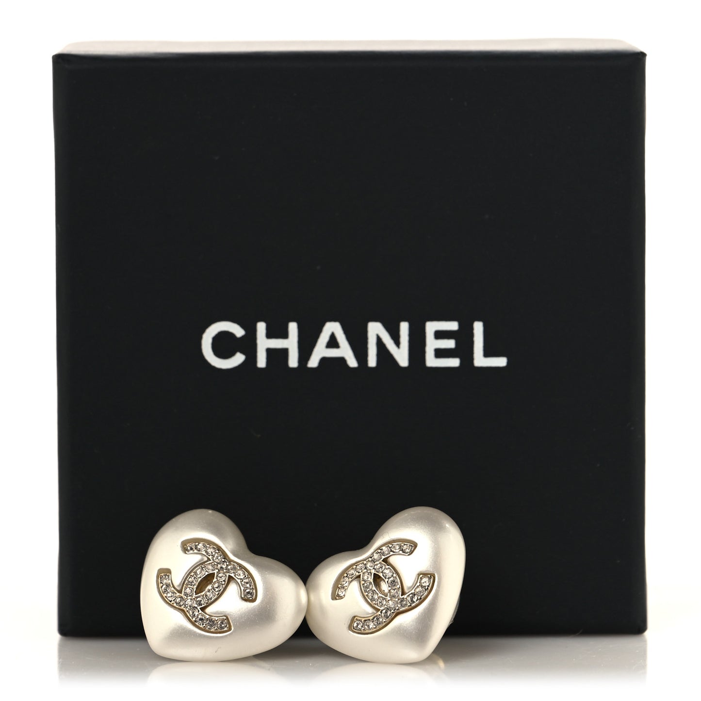 Pearl Crystal CC Heart Earrings Gold