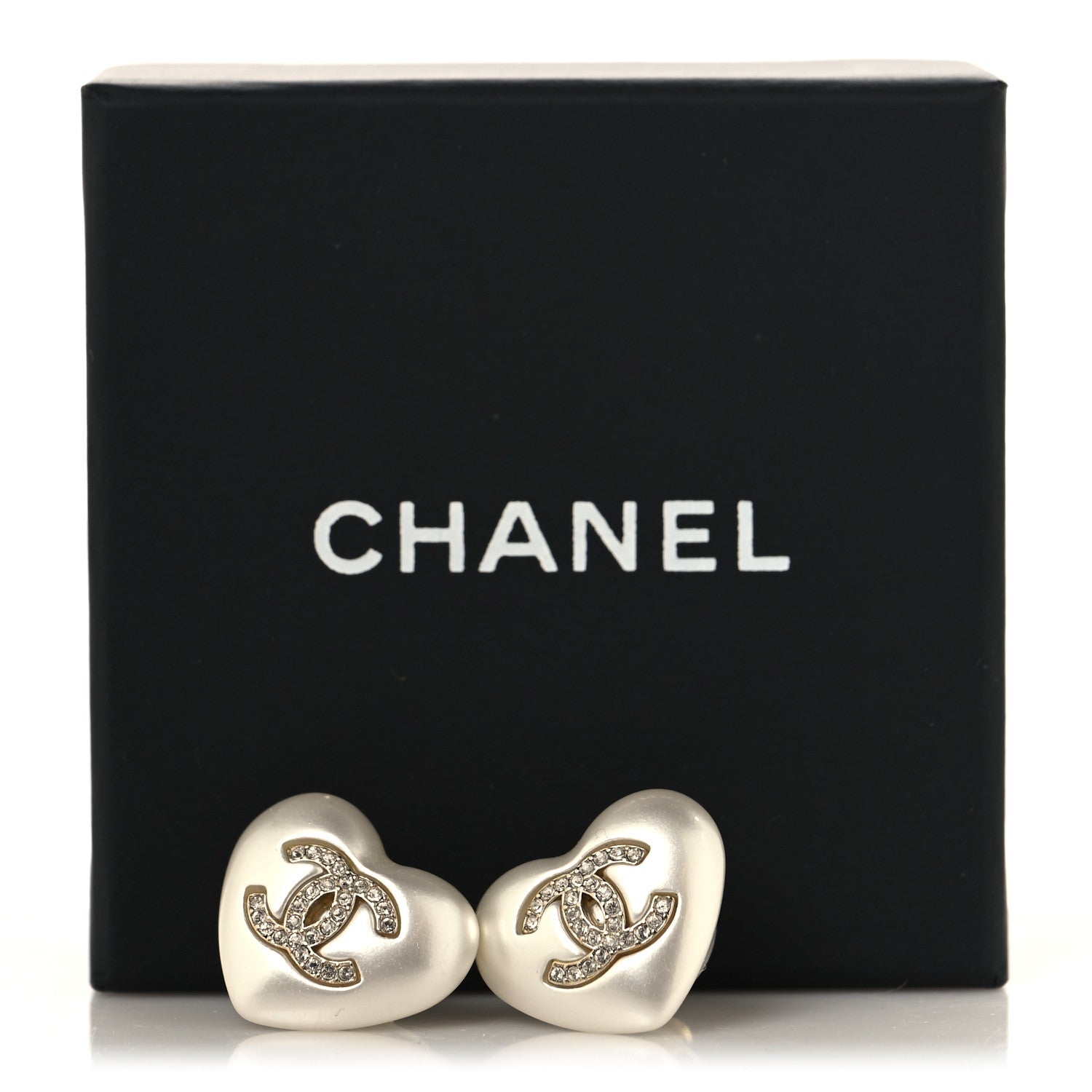 Chanel Pearl Crystal CC Heart Earrings Gold 5 of 5
