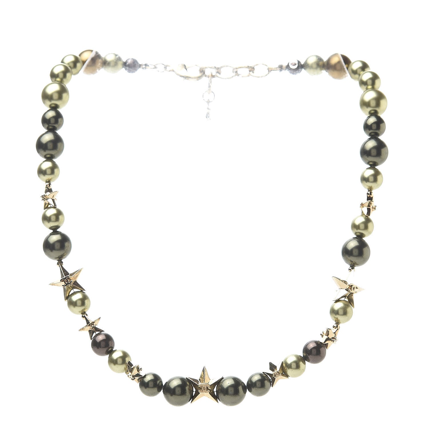 Chanel Pearl Star CC Necklace Green Gold 1 of 5