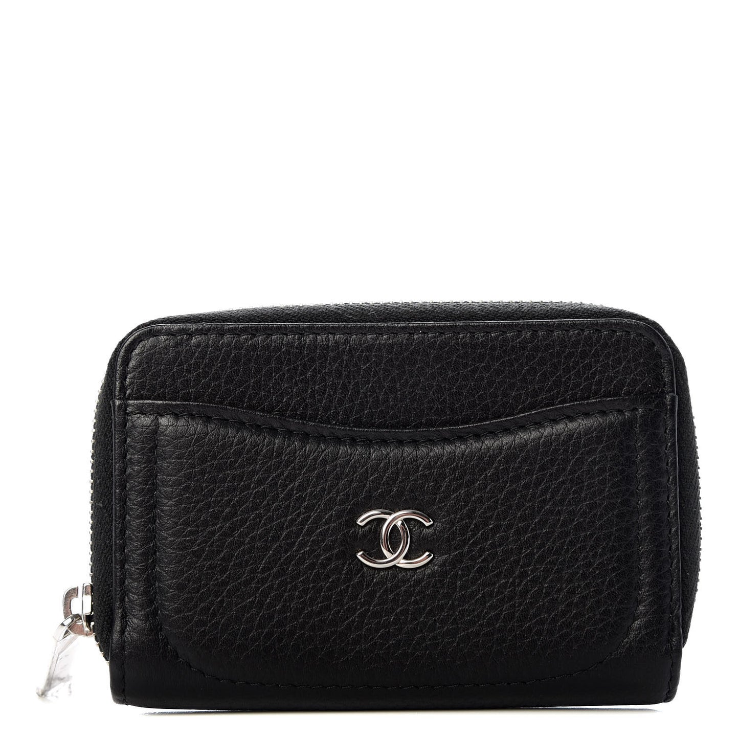 Grained Calfskin Neo Executive Zip Coin Purse Black