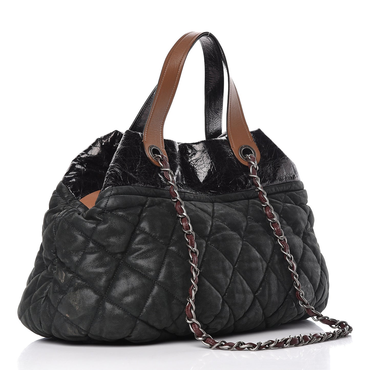Iridescent Calfskin Quilted Large In The Mix Tote Black