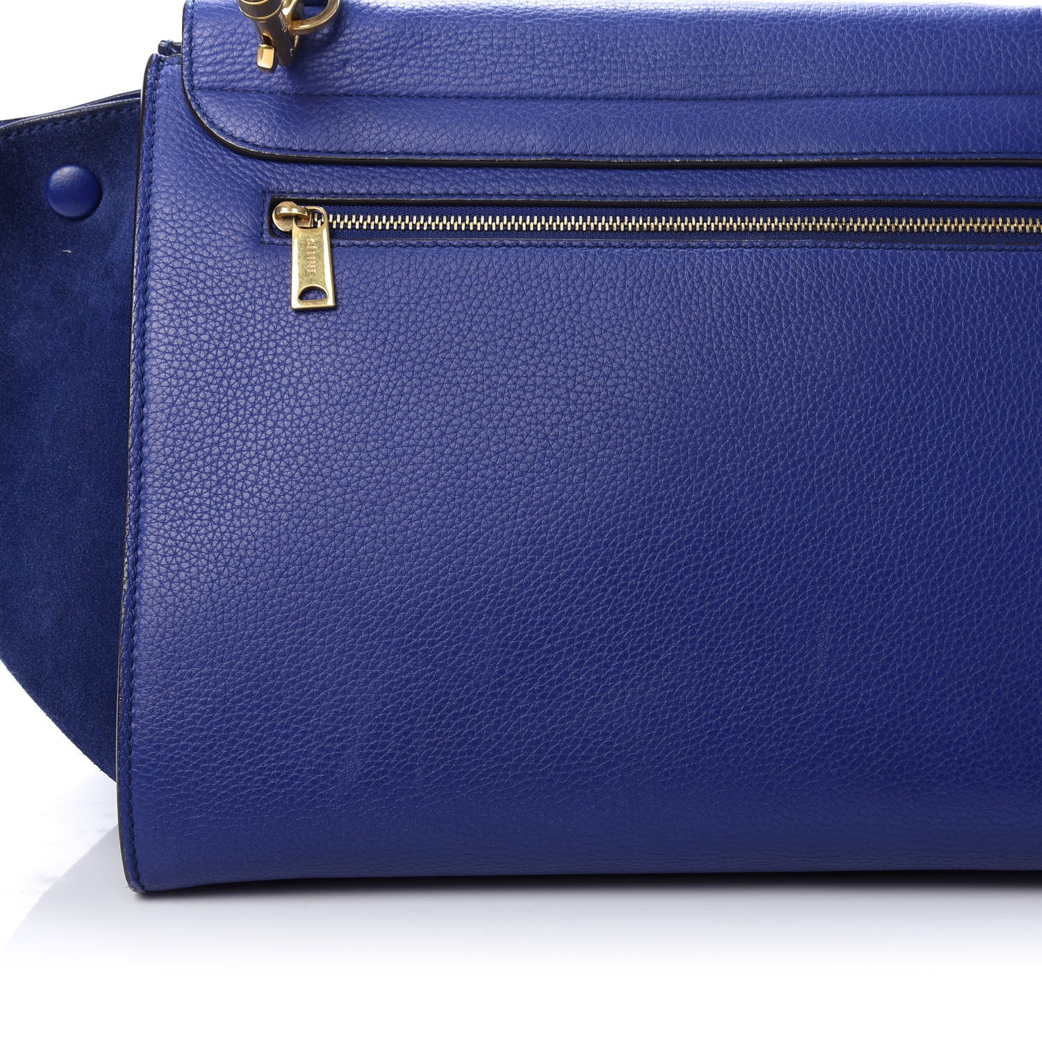 Celine Drummed Calfskin Suede Medium Trapeze Indigo 13 of 13
