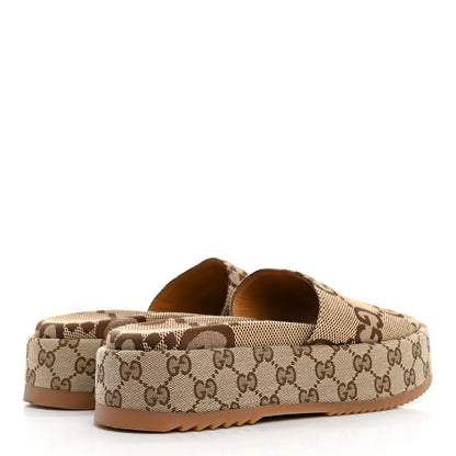 Gucci Monogram Maxi GG Angelina Platform 55mm Slide Sandals 39 Camel Ebony 5 of 12