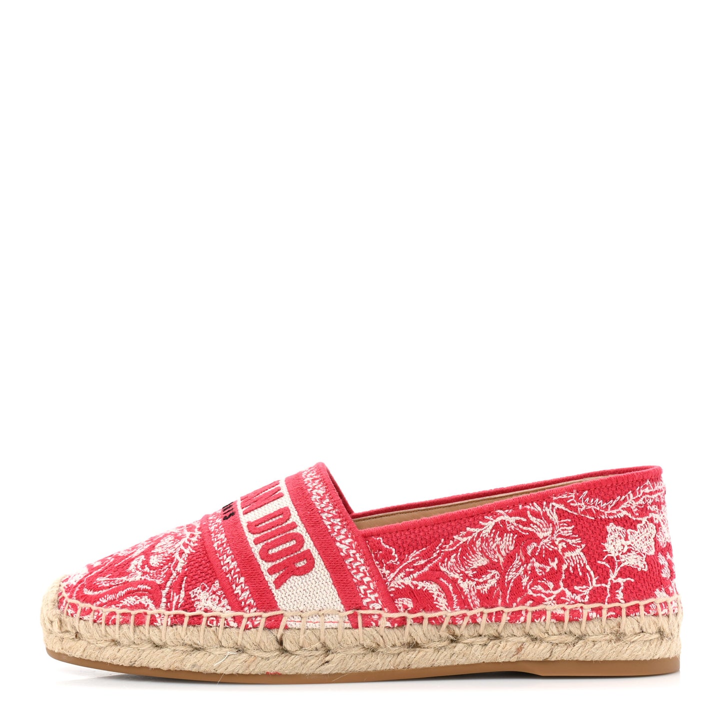 Embroidered Toile De Jouy Granville Espadrille 36 Raspberry