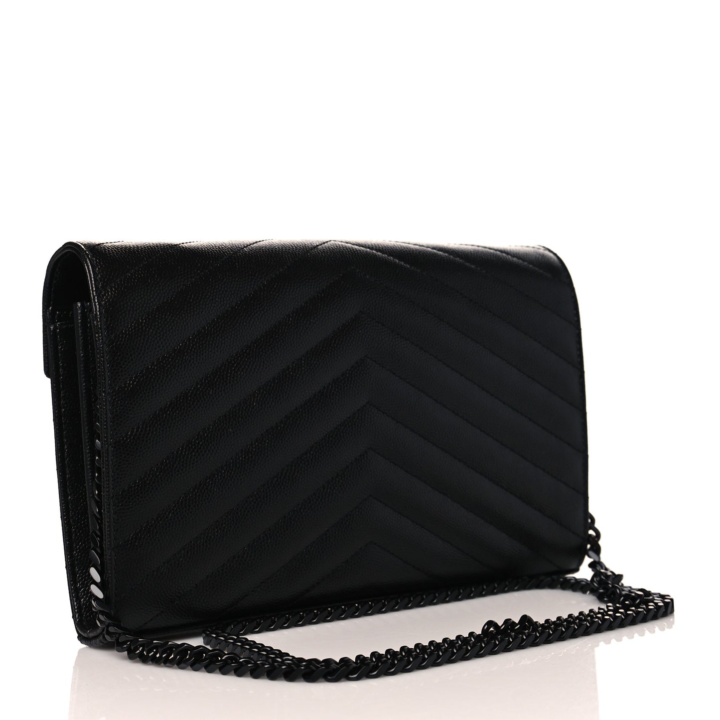 Grain De Poudre Matelasse Chevron Monogram Chain Wallet Black