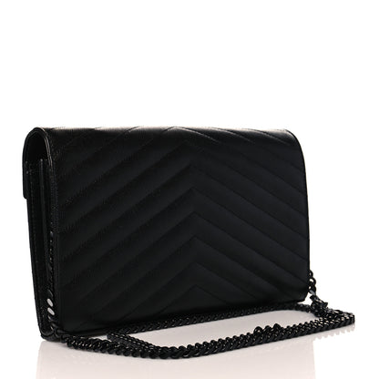 Saint Laurent Grain De Poudre Matelasse Chevron Monogram Chain Wallet Black 3 of 11