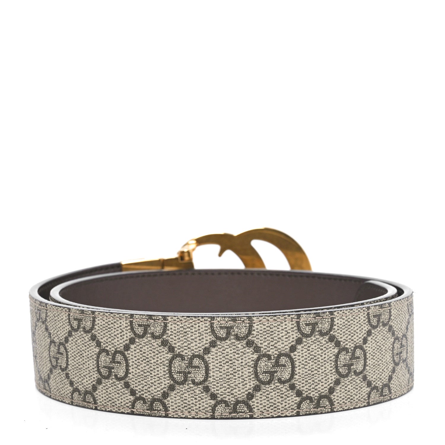 Gucci GG Supreme Monogram Plutone Calfskin Double G Reversible 37mm Belt 70 28 Beige Ebony New Acero 2 of 5