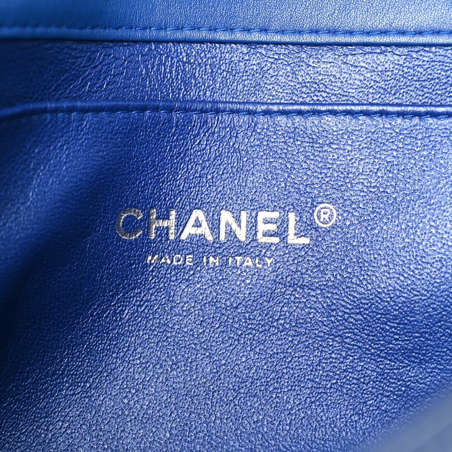 Patent Quilted Clutch with Chain Flap Blue