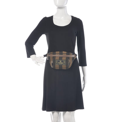 Fendi Jacquard Vitello Century Pequin Logo Plate Pocket Belt Bag Tobacco Moro Black 2 of 10