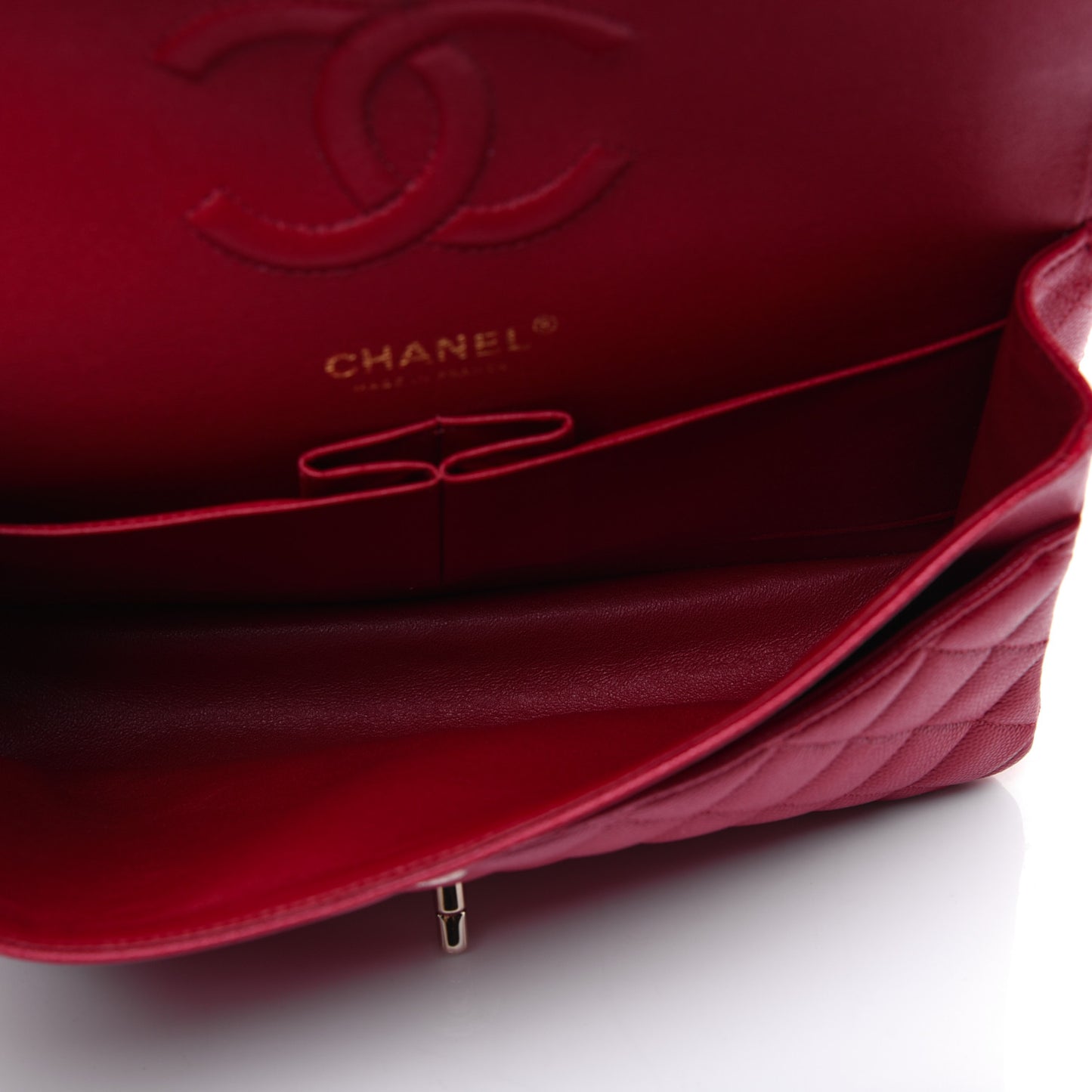 Caviar Quilted Medium Double Flap Red